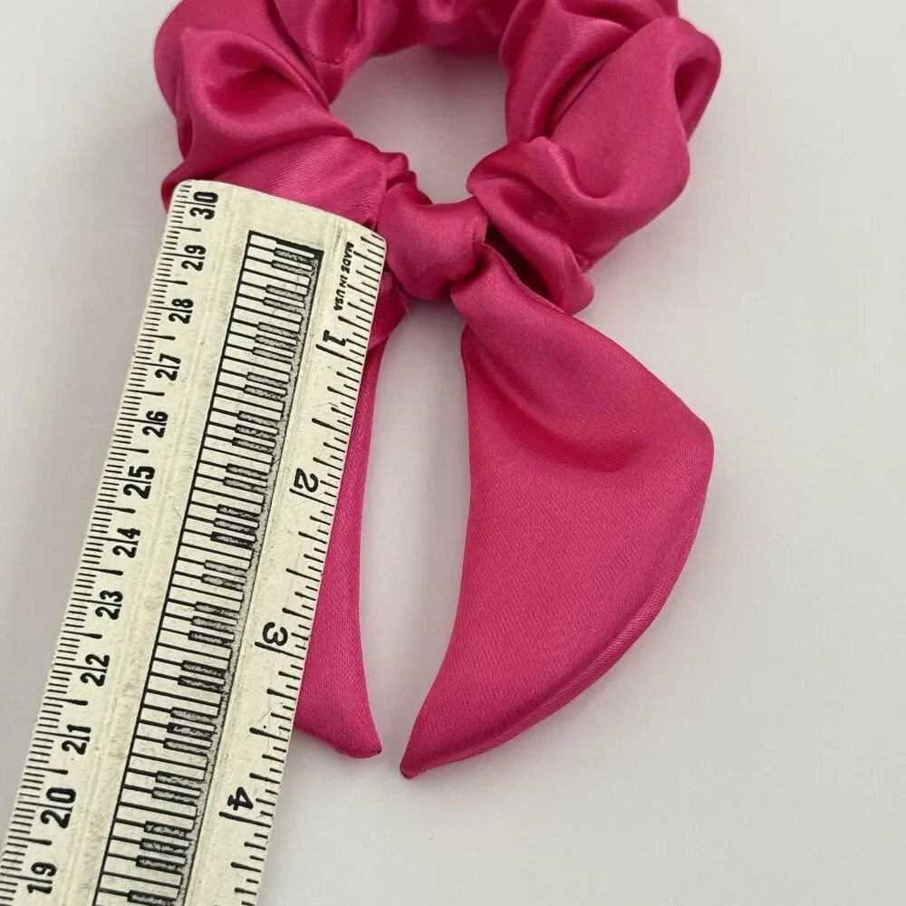 Luxury Hot Pink Satin Bow Scrunchie Handmade – Statement Hair Accessory - Picture 6 of 16